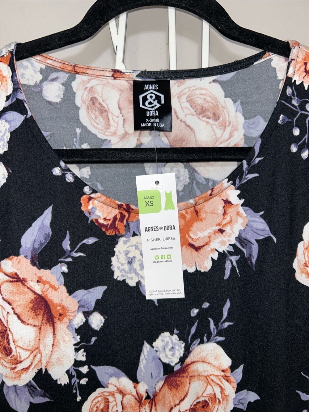NWT Agnes & Dora Fit and Flare Mini Dress with Peach and Cream Roses - Picture 3 of 8
